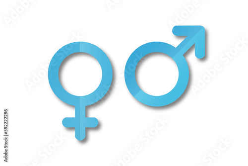 Light blue paper cut male and female symbols isolated on transparent background.