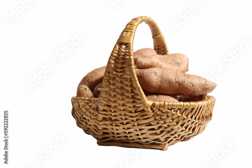 Basket of Sweet Potatoes Isolated on White Background