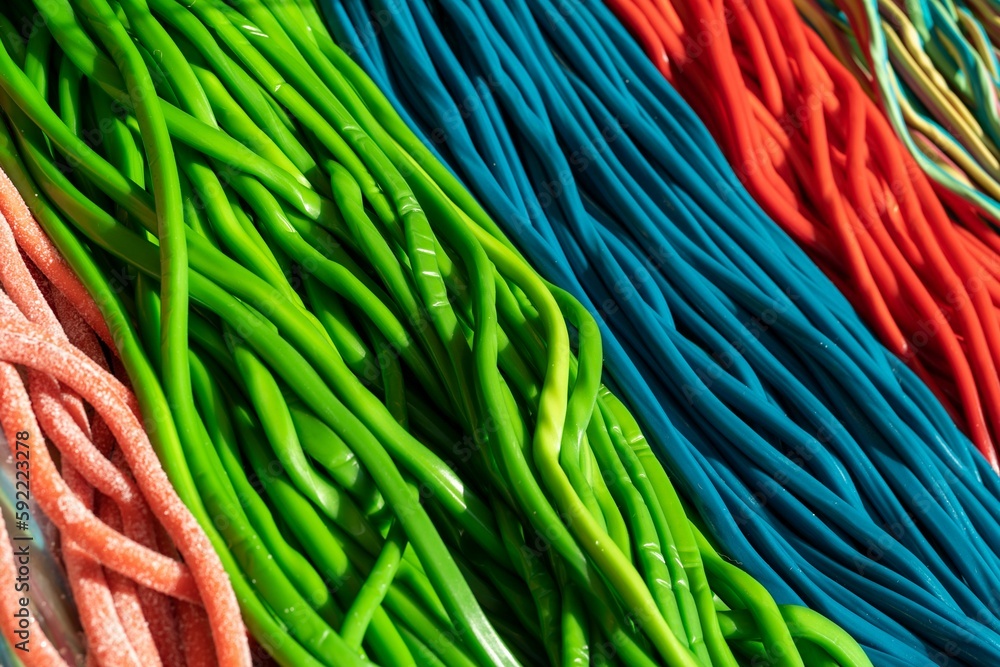 Long colored liquorice sticks. Confectionary on sale at the funfair, ideal for colorful background