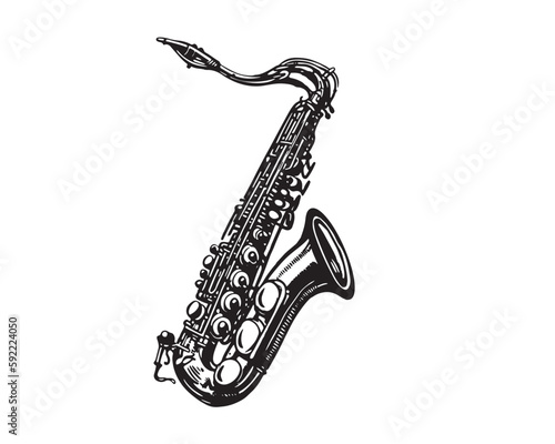 Saxophone hand drawn illustrations, vector.