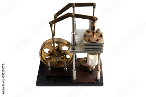 closeup of a stirling engine construction isolated on white