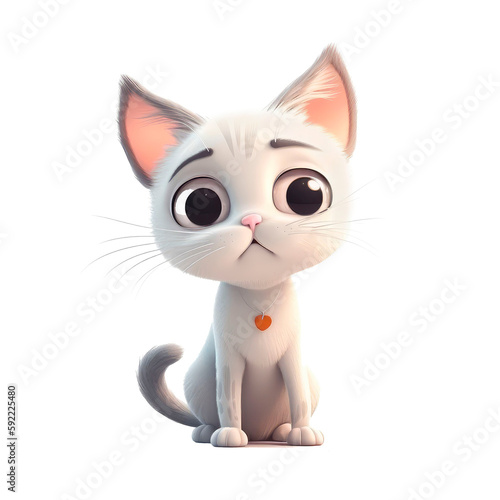 Beautiful kitten with a smile in 3D cartoon style..Created with generative AI
