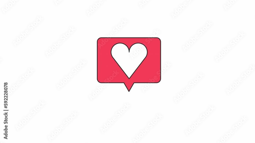 Animated floating like notification. Flat outline style icon 4K video footage for web design. Heart isolated colorful thin line element animation on white background with alpha channel transparency