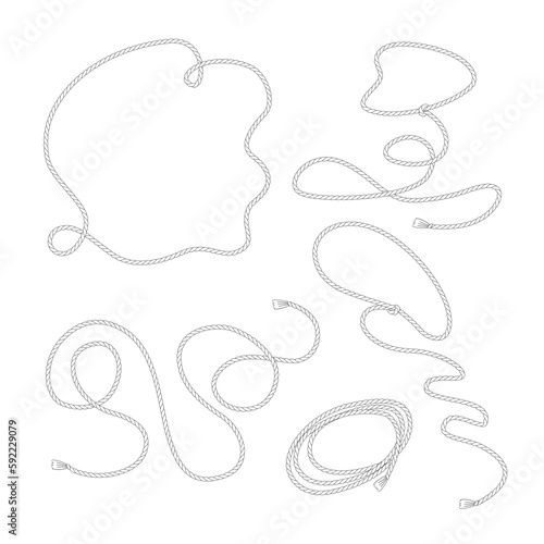  Wild west rodeo rope lasso vector linear illustration set isolated on white. Howdy rodeo knot western print collection for western design. photo