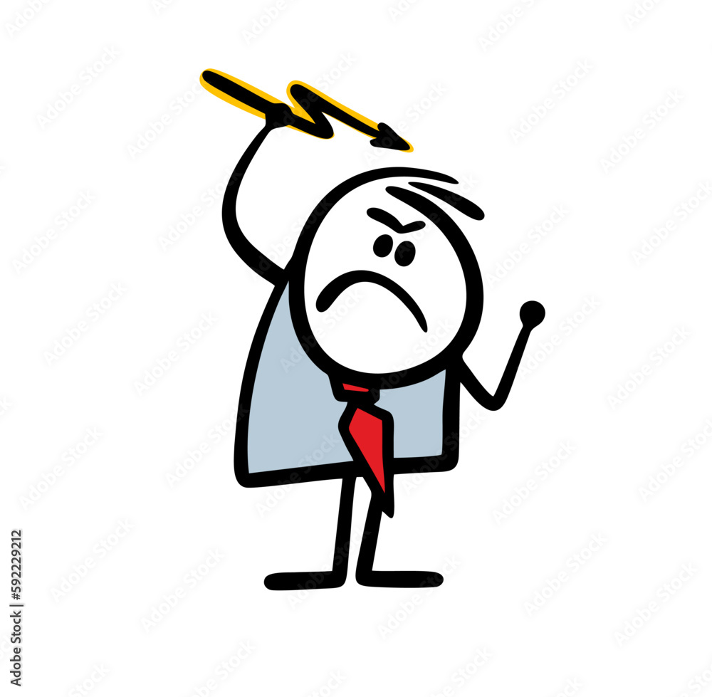 Cartoon angry boss shouts, swears at subordinates and throws lightning. Cartoon angry boss shouts, swears at subordinates and throws lightning.