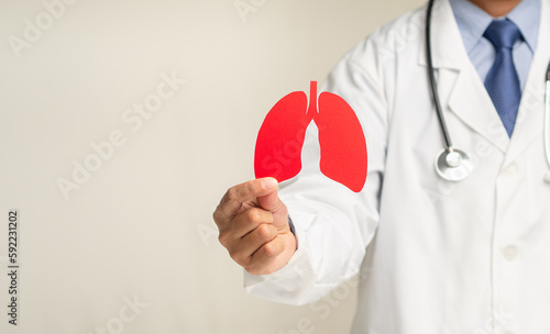 Quadro em tela Doctor holding a lung shape symbol while standing in the hospital