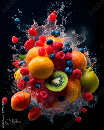 Explosion of fruits in the Water Generative AI