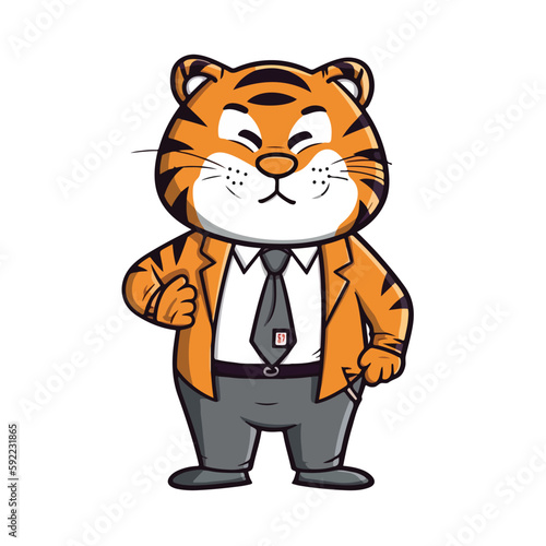 Mascot of cute tiger wearing formal suit concept boss or student college university. Cartoon flat character vector illustration