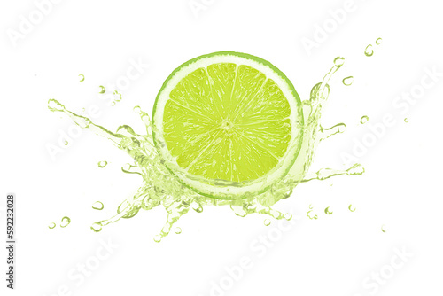 Lime juice or lime oil splash isolated on white background.