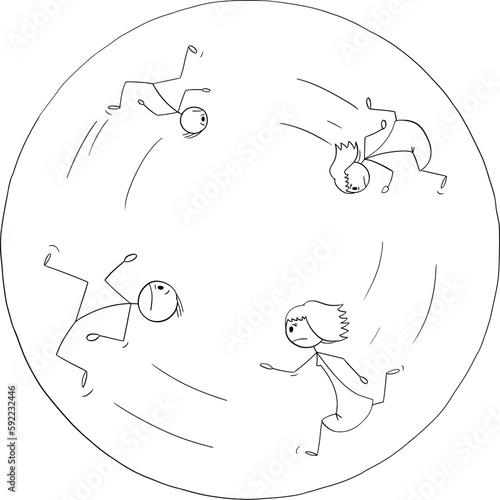 Troubled Family Running in Circle, Vector Cartoon Stick Figure Illustration