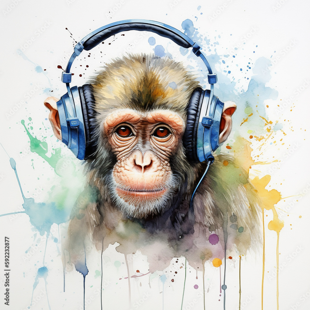 Monkey with headphones t shirt deals