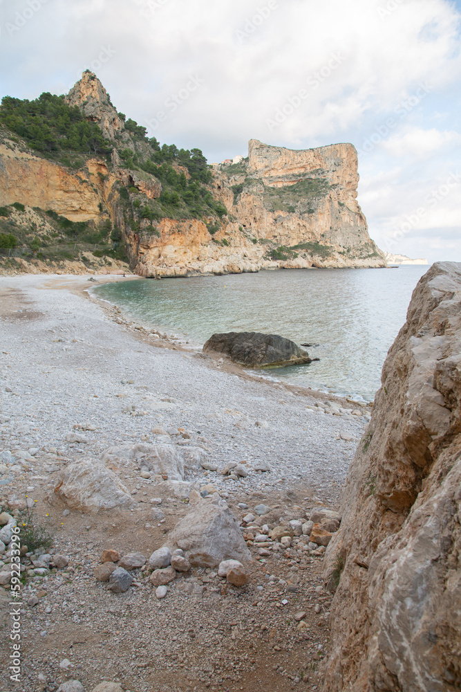 Landscape View at Moraig Cove Beach with Rock; Alicante; Spain