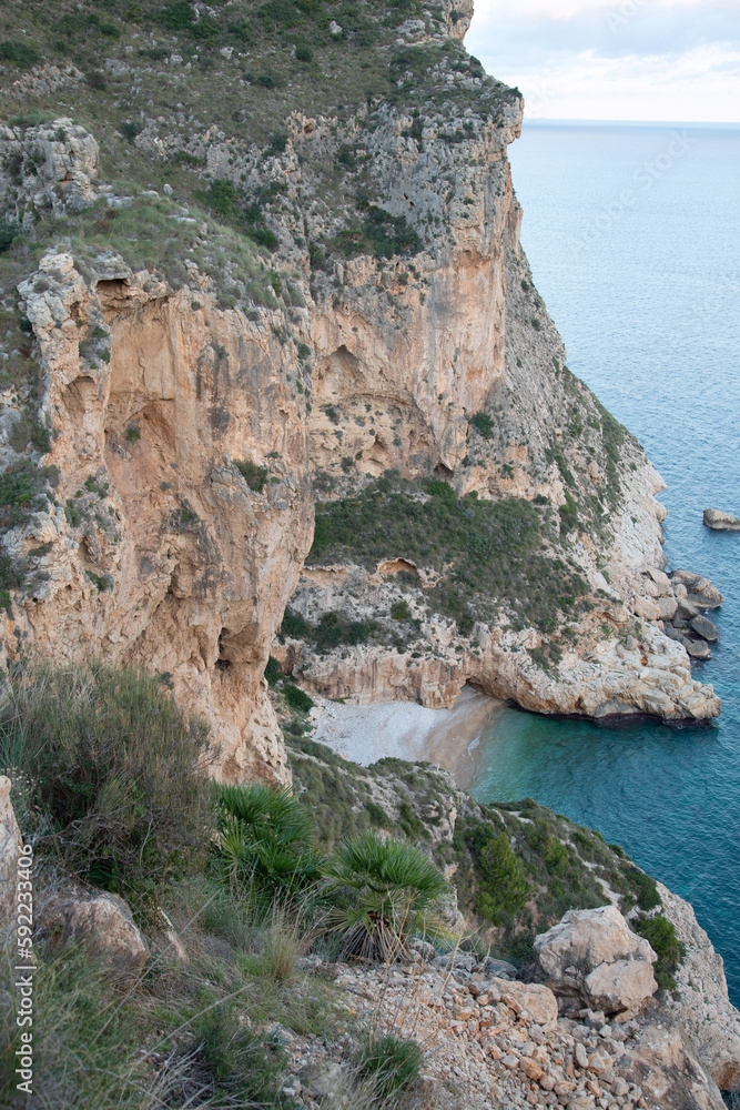 Landscape at Moraig Cove Beach with Cliff; Alicante; Spain