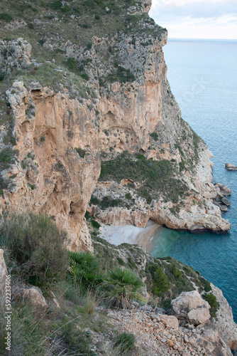 Obraz na płótnie Landscape at Moraig Cove Beach with Cliff; Alicante; Spain w salonie