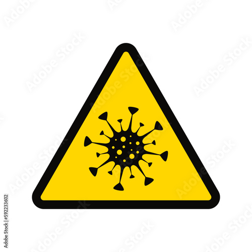 Yellow warning hazard symbol - viral infection sign, yellow triangle - virus.