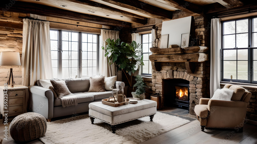 Obraz premium living room with fireplace