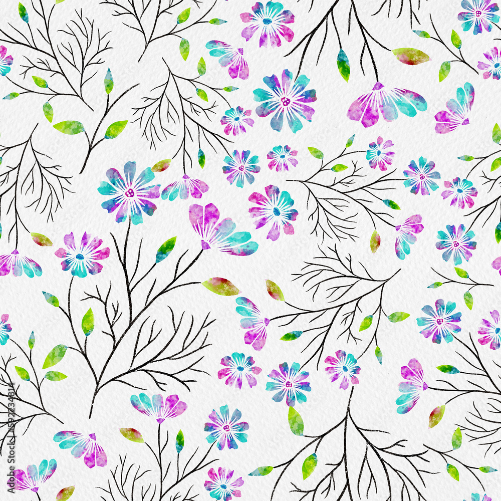 Spring Fresh Flowers Bunches Watercolor Seamless Pattern Spring Fresh Flowers Bunches Watercolor Seamless Pattern