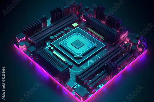 3d technology Motherboard, futuristic background photo