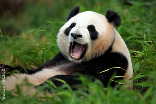 Panda  Happy on the grass  Laughing