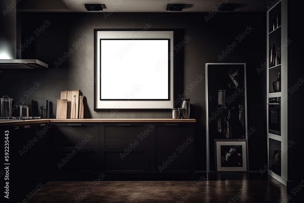 empty picture frame hanging on wall idea for mockup background, minimalism interior design Generative Ai empty picture frame hanging on wall idea for mockup background, minimalism interior design Generative Ai