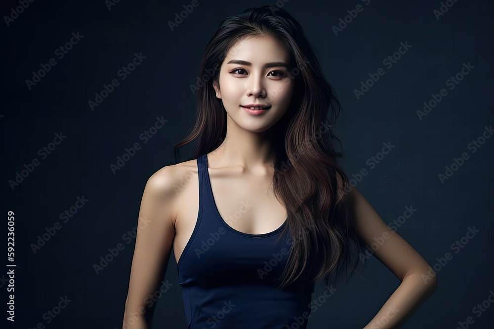 Asia girl, slim body and beautiful woman in studio