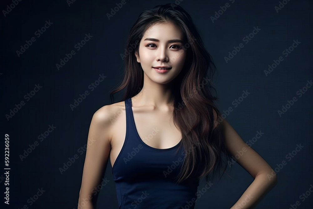 Naklejka premium Asia girl, slim body and beautiful woman in studio