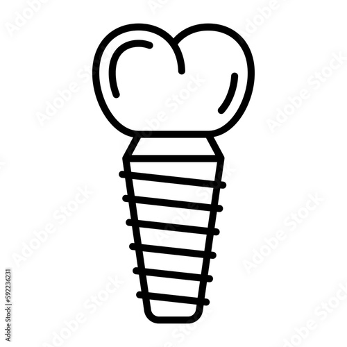 Single titanium screwed teeth concept, root form dental implant vector icon design, Dentistry symbol,Health Care sign, Dental instrument stock illustration 