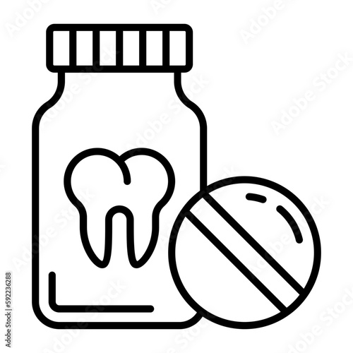 teeth Medicine and Pill concept, Pain Relievers Antibiotics Tablets Jar vector icon design, Dentistry symbol,Health Care sign, Dental instrument stock illustration 