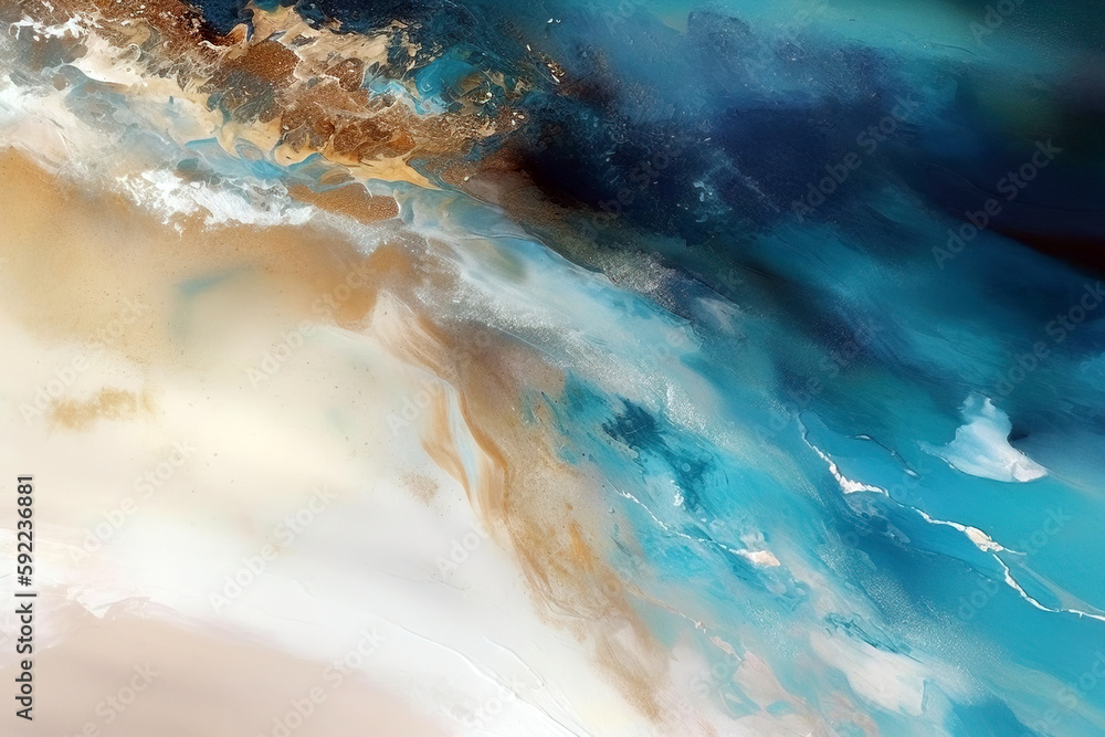 Sea shore with waves top view. Digitally generated ai image