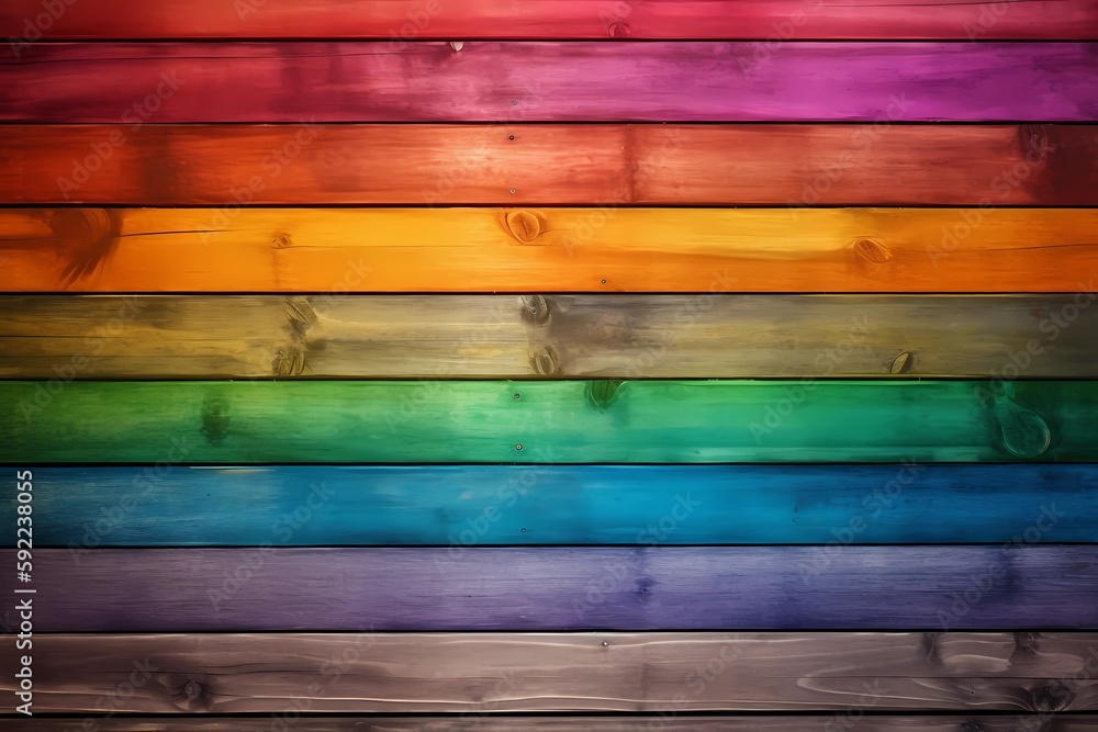 Rainbow wooden planks background. Colorful wooden texture. Rainbow wood