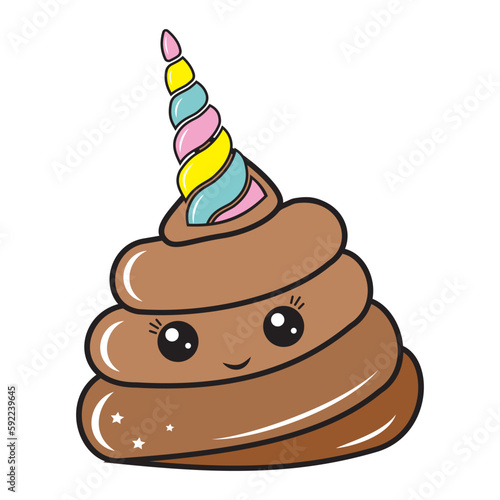 Cute character Poop kawaii unicorn,color vector isolated cartoon-style illustration