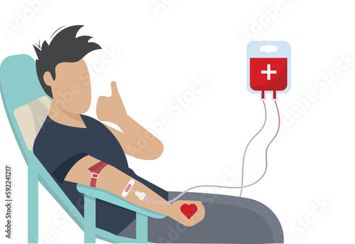 Illustration of middle aged donating blood in a blood bank
