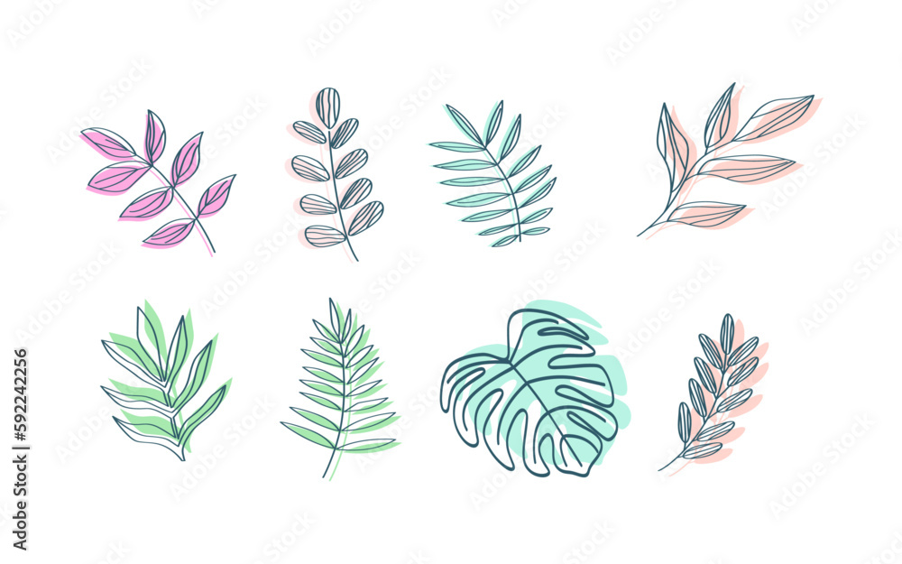 Flat design of linear leaves and flowers Flat design of linear leaves and flowers