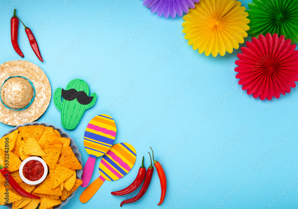 Cinco de Mayo (Fifth of May) Fiesta Celebration Concept on Blue Background. Cinco de Mayo (Fifth of May) Fiesta Celebration Concept on Blue Background.