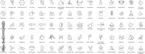 health and beauty icons set includes a versatile collection of vector illustrations for your health and beauty designs. From skincare to nutrition, we've got you covered with over 70 icons photo