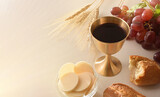 Cup of consecrated wine and hosts for the Eucharist
