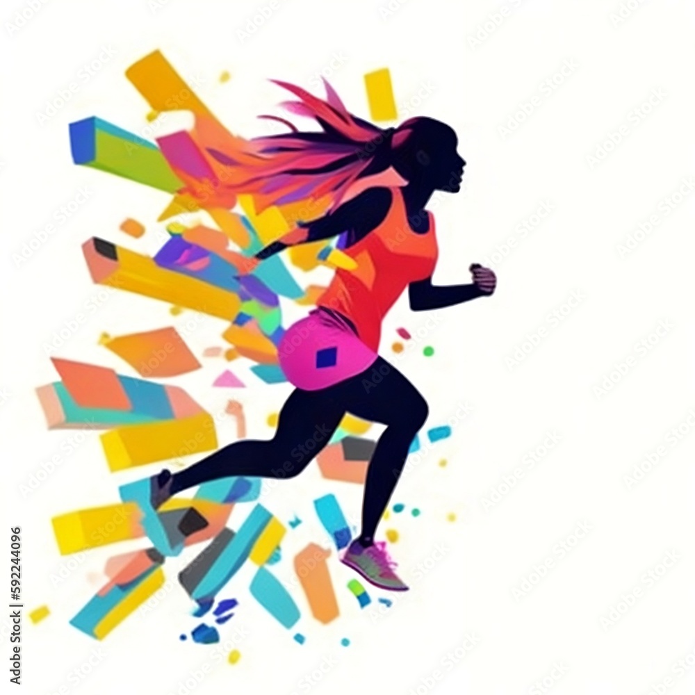 Silhouettes of a woman who runs and leaves a trail of colors. Ideal for the departure of sporting events