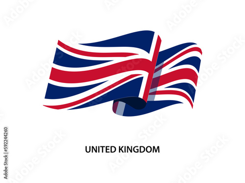 Waving National flag of United Kingdom on white background. Vector illustration