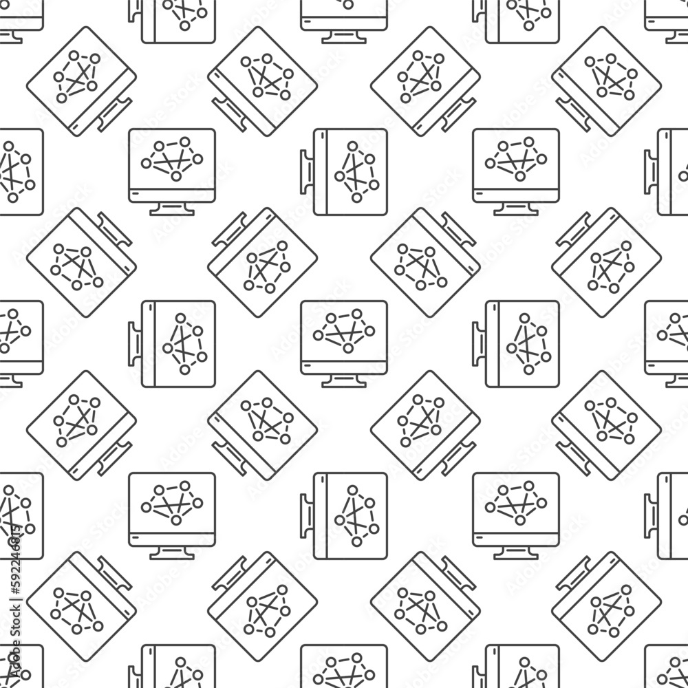 Computer Screen with Neural Network vector line seamless pattern