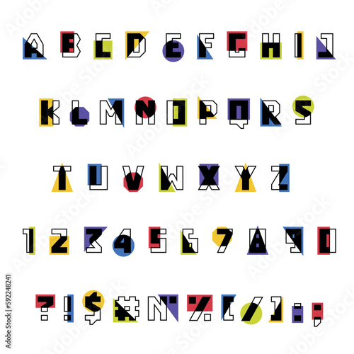 Geometric Font with Alphabet Letters Consist of Shapes and Figures Vector Set