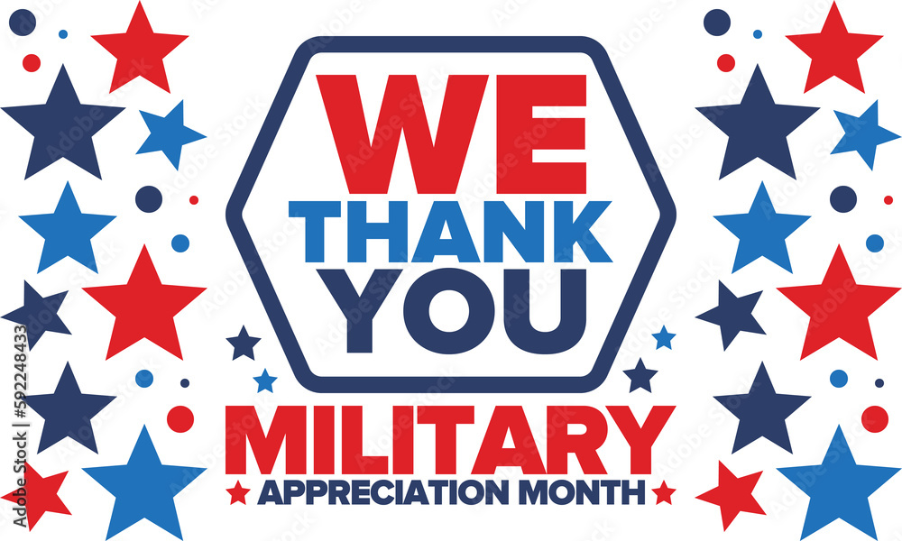 National Military Appreciation Month in May. Annual Armed Forces Celebration Month in United States. Patriotic american elements. Poster, card, banner and background. Vector illustration National Military Appreciation Month in May. Annual Armed Forces Celebration Month in United States. Patriotic american elements. Poster, card, banner and background. Vector illustration