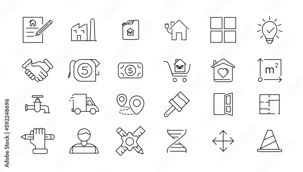  Real Estate minimal thin line web icon set. Included the icons as realty, property, mortgage, home loan and more. Outline icons collection. Simple vector illustration .