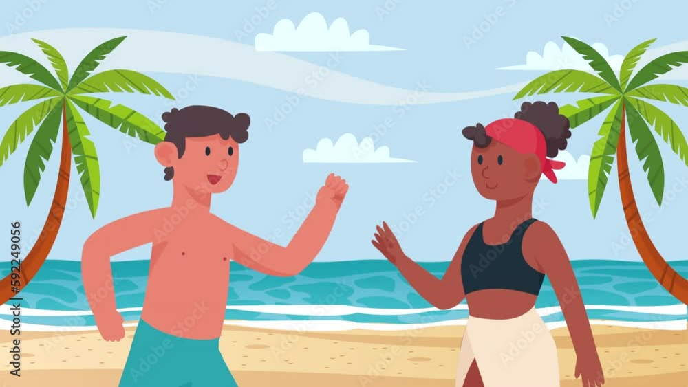 tourists couple on the beach animation tourists couple on the beach animation