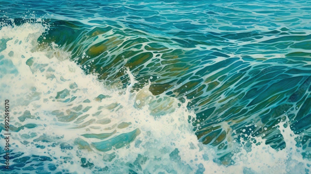 Texture of watercolor waves on the sea drawing created with Generative AI