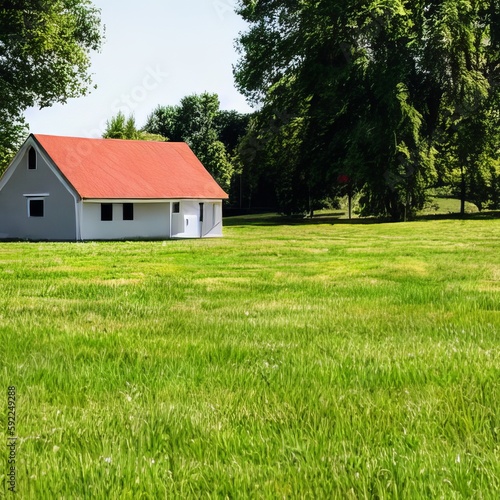 Modern house with green grass field
