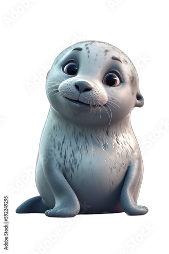 Charming Seal Character with Sweet Expression and Endearing Features on White Background