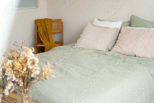 Cozy interior of a beautiful bright bedroom