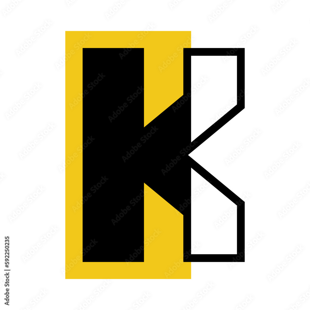 Alphabet Letter K with Yellow Rectangle Shape as Geometric Font Vector Illustration Alphabet Letter K with Yellow Rectangle Shape as Geometric Font Vector Illustration