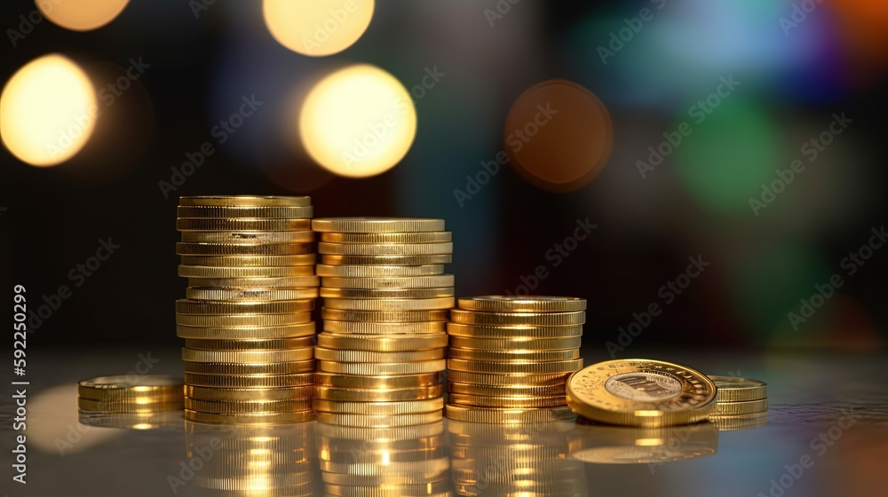 close up gold coins pile up, gold coin stack with glitter glow light, abstract background of banking and financial, Generative Ai close up gold coins pile up, gold coin stack with glitter glow light, abstract background of banking and financial, Generative Ai