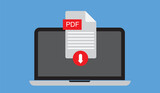 Concept of downloading a pdf file on a laptop on a blue background